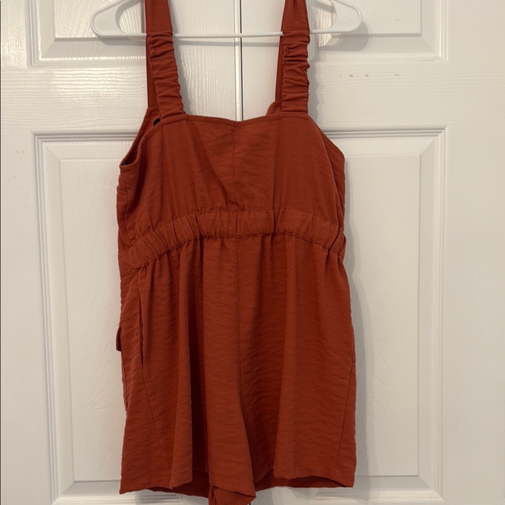 Vici Button-Front Rust Romper - Picture 2 of 5